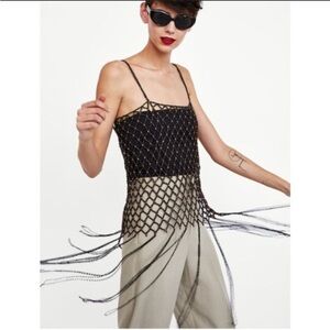 Zara Black and Brown Bead Crochet Tank Top